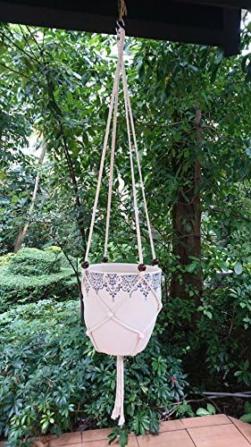 6 mm Cotton Rope Longer Macrame Plant Hanger with metal clamp resistance for Plant Pot with diameter 13-15 inches , 65 inches (Beige)