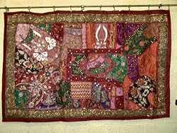 Vintage Bridal Red Exotic India Bead Tapestry Wall Hanging Throw 70