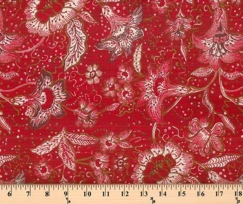 Fantasy Floral Paisley Burnt Ruby Flowers Red Cotton Fabric Print by the Yard