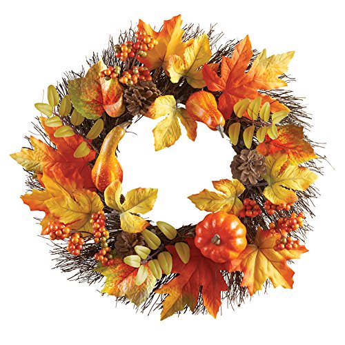 Fall Leaves with Pumpkins Wreath