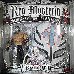 REY MYSTERIO - WHITE W/ BLUE CROSS MASK WWE TOY WRESTLING ACTION FIGURE W/ MASK