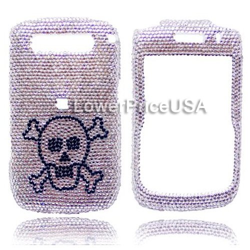Blackberry 8900 Javelin Genuine Swarovski Crystal (7ss) Silver Skull Design Faceplate Cover Case