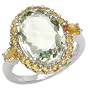 7.50 Carat Genuine Green Amethyst Oval & Citrine Rounds Sterling Silver Ring