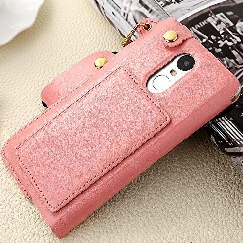 Xiaomi Redmi Note 3 Neck Strap case, Helianton PU Leather Case with Card Holder &amp; Kickstand Feature for Redmi Note3 [No Front Cover] (Strap Pink)