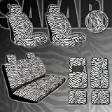 New Premium Grade 15 Pieces Zebra Print Low Back Front Car Seat, Rear Bench Cover with Head Rest Cover and 4 Pieces Floor Mats Set