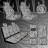 New Premium Grade 15 Pieces Zebra Print Low Back Front Car Seat, Rear Bench Cover with Head Rest Cover and 4 Pieces Floor Mats Set