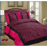 King Size Comforter Set, Pink and Black "Zebra" Beautiful Flocking Comforter Bedding Set