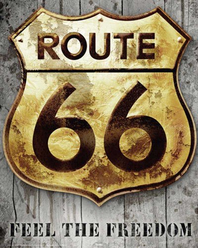Empire Merchandising 523464 Route 66 - Golden Sign - Schild Amerika Mini-Poster - Druck - Gr&ouml;sse 40 x 50 cm