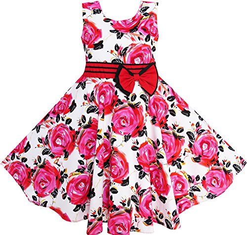 Sunny Fashion Girls Dress Red Rose Party Summer Cotton