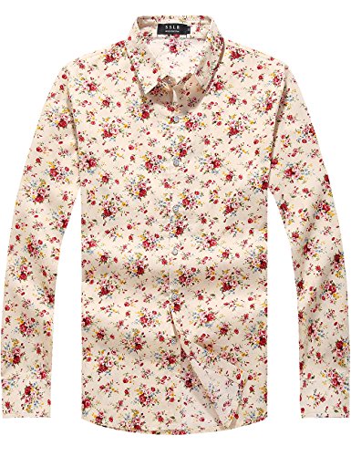 SSLR Men's Floral Button Down Long Sleeve Shirt