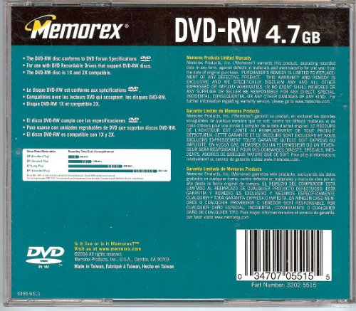 Memorex DVD-RW 4.7 GB data 1X - 2X or 120 minute video