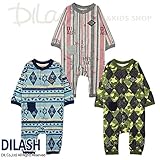 (ディラッシュ) DILASH兄弟お揃い服 ストライプ・迷彩・ネイティブ柄長袖カバーオール/秋 ベビー 80 グレー