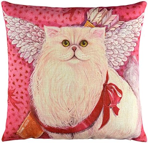 Elyhome 18x18 Inches The Ambassador of Love Angel Persian Cat Cupid Home Decor Cotton Linen Decorative Square Cushion Throw Pillow Cover