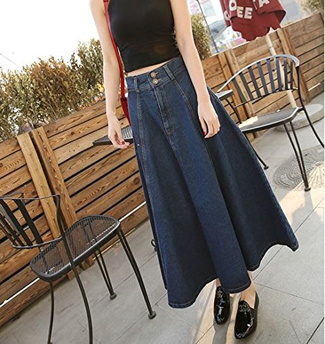 (ALLURE) デニム ロング スカート Aライン フレア ブルー AF0510