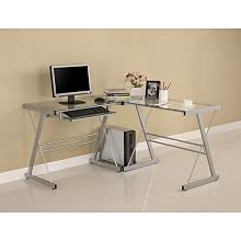 Walker Edison 3-Piece Contemporary Glass and Steel Desk
