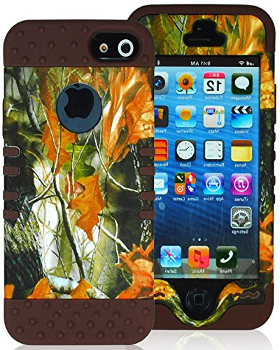 myLife Brown - Leaf Camouflage Series (Neo Hypergrip Flex Gel) 3 Piece Case for iPhone 5/5S (5G) 5th Generation Smartphone by Apple (External 2 Piece Fitted On Hard Rubberized Plates + Internal Soft Silicone Easy Grip Bumper Gel) "Attention: This case comes grip easy smooth silicone that slides in to your pocket easily yet won't slip out of your hand"