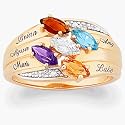 Marquise Birthstone & Name Family Ring with Diamond Accent - Personalized Jewelry