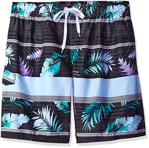 Kanu Surf Men's Big Condor Extended Size Stripe Floral Swim Trunk, Black, 3X