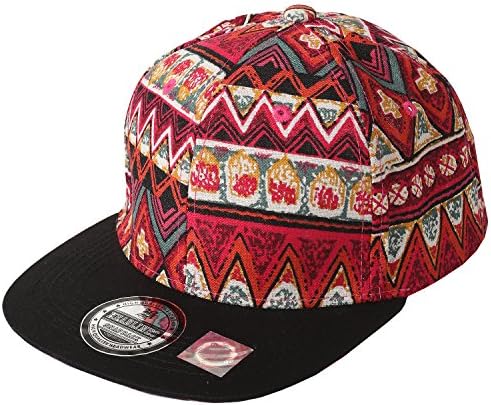 U1TO Hipster Hip-Hop Solid Brim Aztec Snapback Hat Cap - BLACK RED