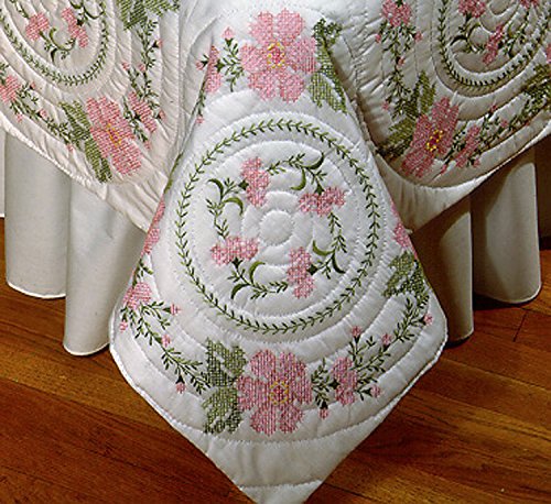 Design works crafts stamped embroidery floral wreath quilt blocks set
