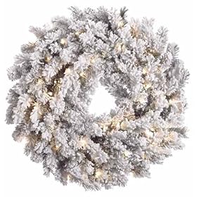  30 inch Pre-Lit Blackmore Snow Pine Flocked Artificial Christmas Wreath Clear Lights