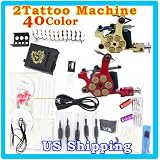 Complete Tattoo Kit 2 Top Machines 40 Color Inks Power Shipping From USA