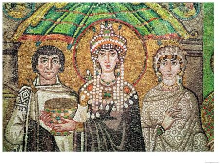 Empress Theodora with Her Court of Two Ministers and Seven Women, circa 547 AD Giclee Print Art (16 x 12 in)