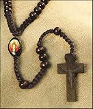 Sacred Heart of Jesus Wood 20 Inch Rosary with Holy Prayer Card, Religious Pamphlet and Velour Bag
