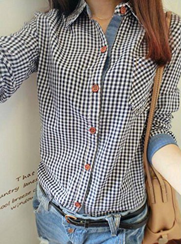 【Tnk&Co.】 レディース ギンガムチェック 長袖シャツ　オリジナルBAGセット#472　チェック柄 長袖 シャツ 女性シャツ レディースシャツ ブルー 青