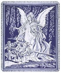 Guardian Angel and Children Crossing Bridge Blue Afghan Throw Blanket 48" x 60"