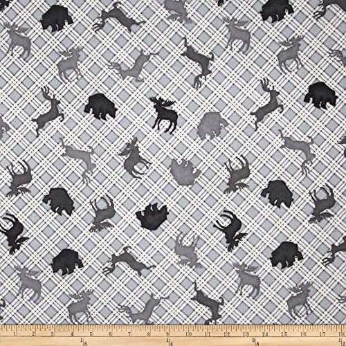 Comfy Flannel Animal Silhouette Plaid Grey Fabric