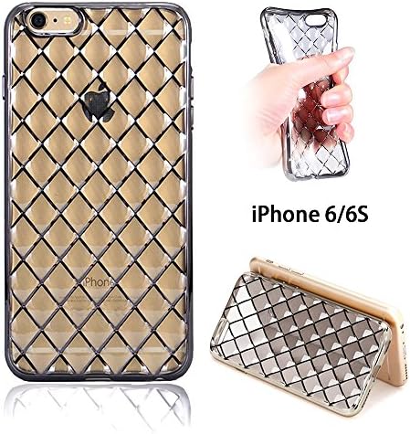 iPhone 6/6s Case 3D Rhombus Clear Transparent Luxury Shiny Sparkling Rugged Protective Soft TPU Cover Case - Gun Black