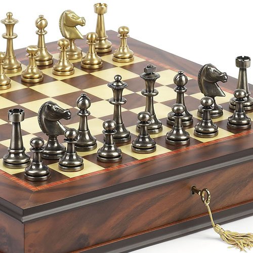 Bello Stefano Solid Brass Staunton Chessmen & Luxury Milano Cabinet Board from Italy-image