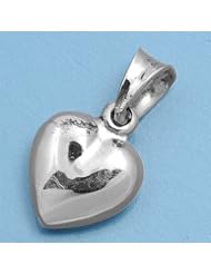 Sterling Silver Puffed Heart Love Fashion Pendant Gift Charm Pure 925 New 11mm with 2mm Rope Chain