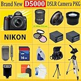 Nikon D5000 12.3 MP DX Digital SLR Camera with 2.7-inch Vari-angle LCD (Includes manufacturer's supplied accessories) with 18-200mm VR Zoom Lens + HUGE ACCESSORIES PACKAGE INCLUDING WIDE ANGLE MACRO LENS + 2X TELEPHOTO + 3 PC FILTER KIT + 16GB SDHC MEMORY CARD + 2x EXTENDED LIFE BATTERIES + 2 CARRYING CASES + TRIPOD + MONOPOD & MUCH MORE !!