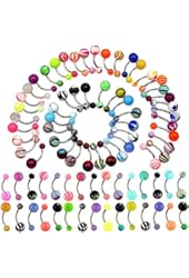 Oasis Plus Lot 100pcs 14G Navel Barbell Rings Acrylic Balls 316L Surgical Stainless