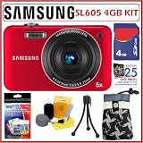 Samsung SL605 12.2MP with 27mm Wide Angle Lens in Red + 4GB Accessory Kit