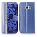 Galaxy S6 Edge Plus Case, Cellularvilla [Diamond Jewel] [Card Slots] Embossed Flower Design Premium Pu Leather Wallet Case Flip Cover for Samsung Galaxy S6 Edge Plus / S6 Edge+ (Navy Blue)