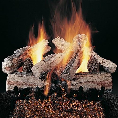 Rasmussen 20 Inch Evening Crossfire Gas Log Set With Vented Natural Gas Ansi Certified Flaming Ember Xtra Burner - Variable Flame Remote
