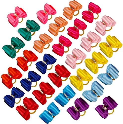 50pcs Rhinestone Plain Candy Colors Mixed Pet Cat Dog Hair Bows Grooming Accessories