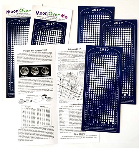 Moon Calendar 2017, Magnet, MoonMaggy - 3 Set, 3 Magnetic Calendars plus 3 Moon Over Me Almanac Information Cards