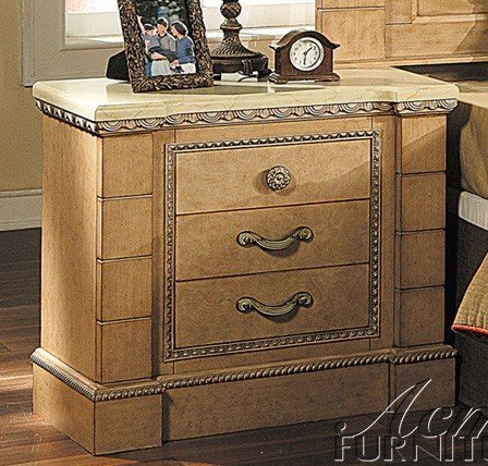 Nightstand with Faux Marble Top Light Maple Finish Nightstand with Faux Marble Top Light Maple Finish