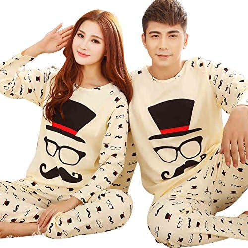 Hapajas Cotton Cute Long Sleeve Matching Couples Womens Mens Pajamas Loungewear Large Mens Beige