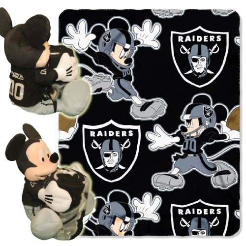 Disney/NFL Oakland Raiders Mickey Character Shaped Pillow with 40-Inch-by-50-Inch Fleece Throw Set