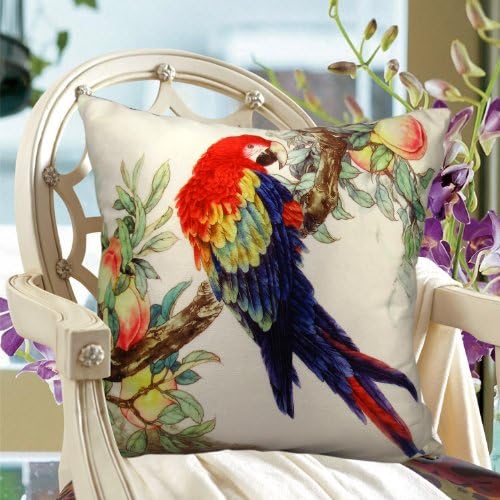 Decorative Double Side Cushion Cover Parrot With Peach Throw Pillow / 18 by 18-Inch