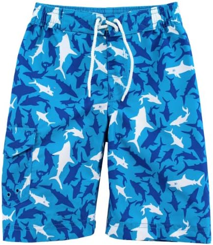 Boys Board Shorts 1206017B (Blue-"Shark", 4)