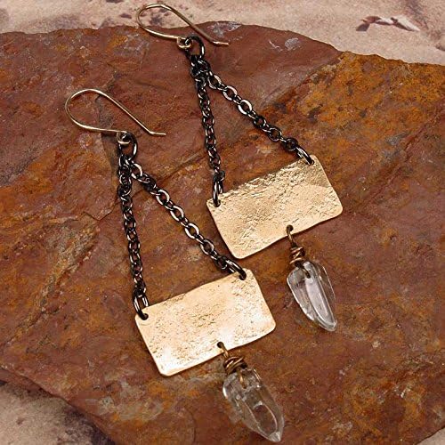 ELEMENT BRICK CRYSTAL - Timelessly Classic Aged Bronze Earrings With Natural Quartz Crystals