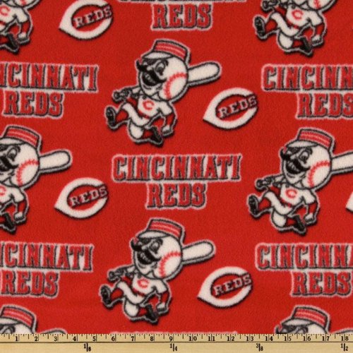 60'' Wide MLB Fleece Cincinnati Reds Toss White/Red Fabric By The Yard