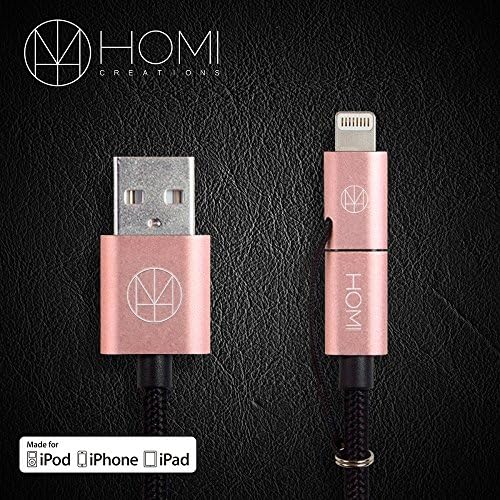 TWO WAY - MFI Certified 1.2m long - Lightning &amp; Micro USB to USB Cable - : Aluminum Plugs &amp; Durable Nylon Cable : Rose Gold