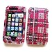 Apple iPhone 3G & 3GS Snap-on Protector Hard Case Rhinestone Cover "Pink Plaid" Design